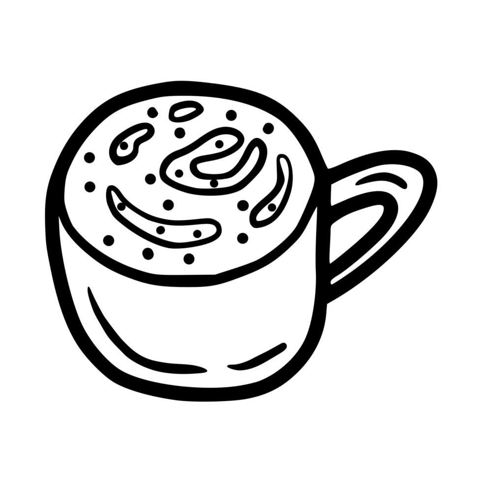 contorno dibujado a mano una taza de café con leche con icono de vector de topping