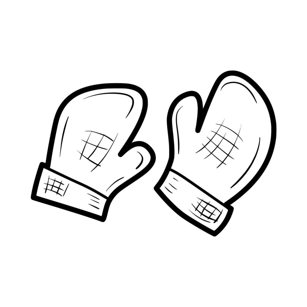 fluffy pair of knit glove hand drawn outline vector icon