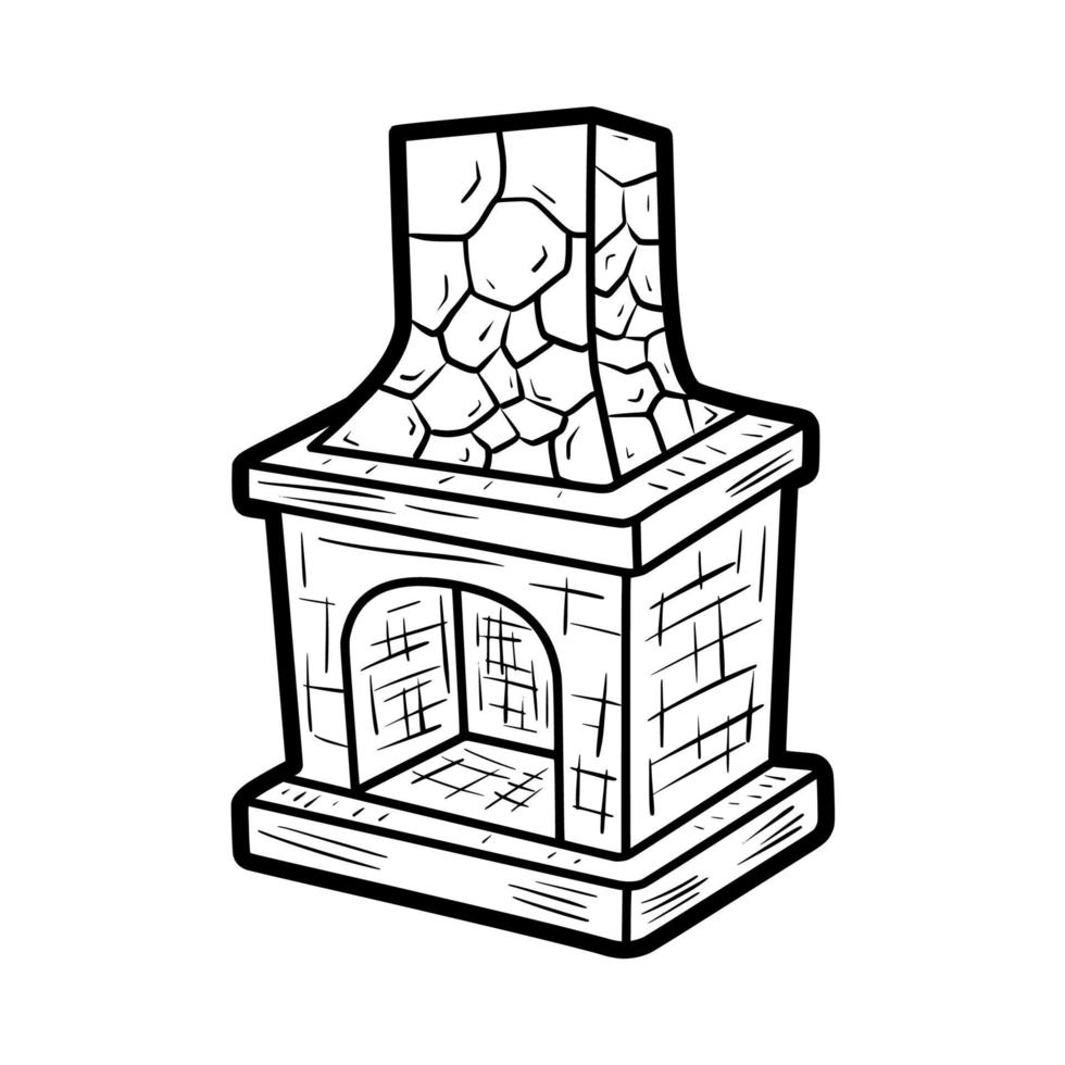 old fireplace with stone material hand drawn outline vector icon