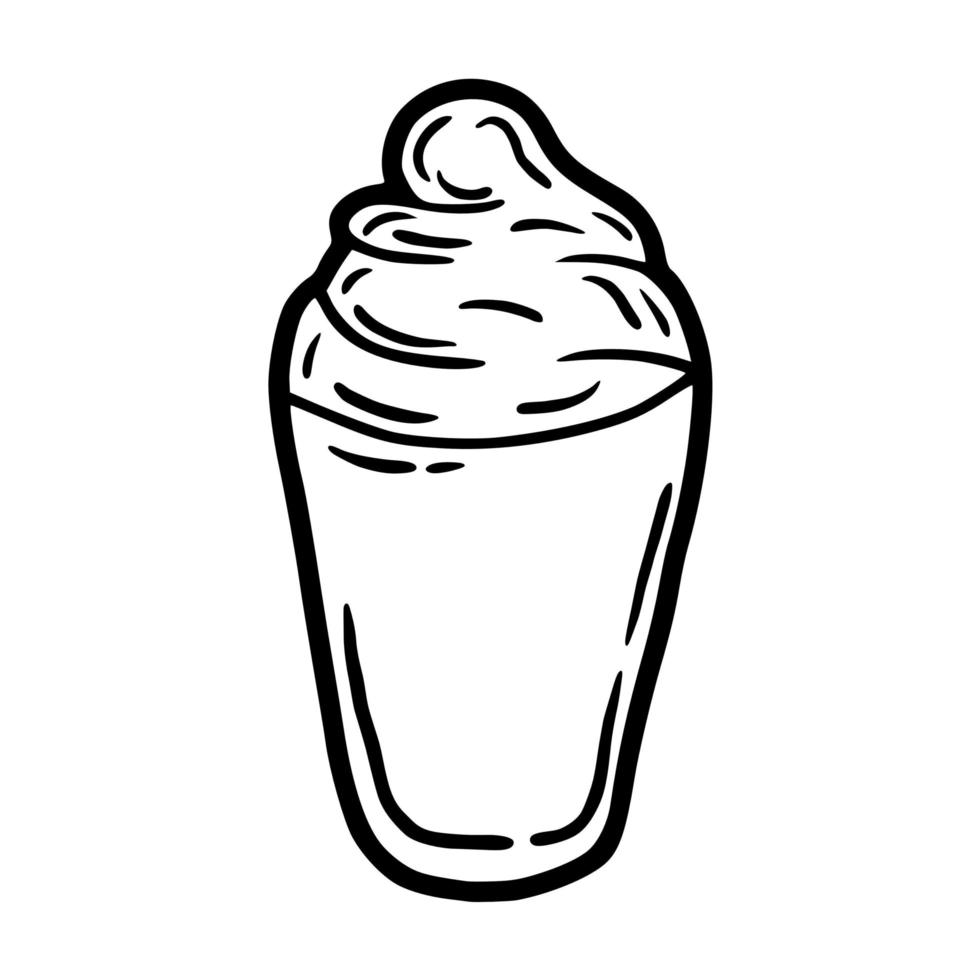 hand drawn outline a glass of drink with whipped cream vector icon