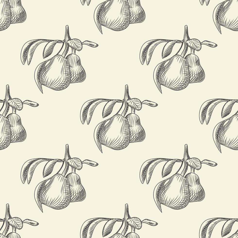 Hand drawn pears seamless pattern. Pear fruit wallpaper. vector