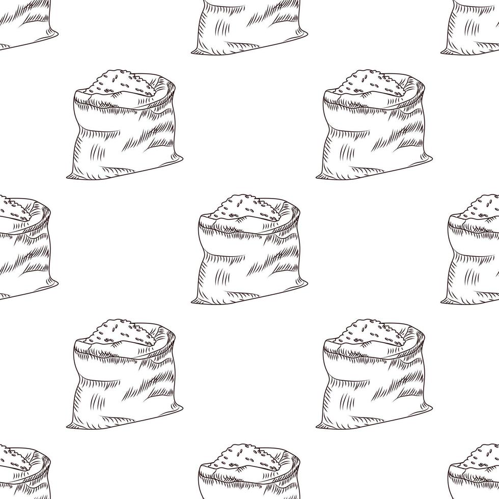 Rice bag seamless pattern. Hand drawn bag of cereals or flour backdrop vector