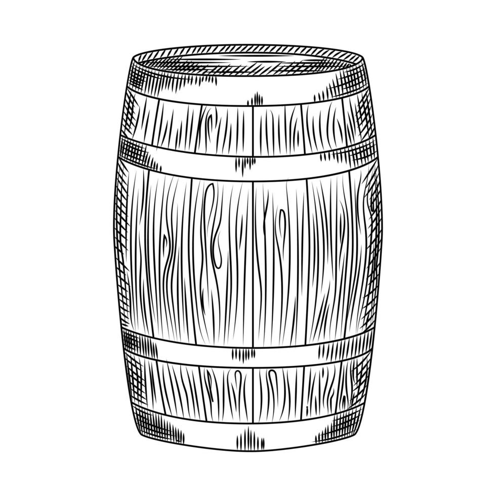 Hand drawn alcohol wood barrel. Barrel isolated vector