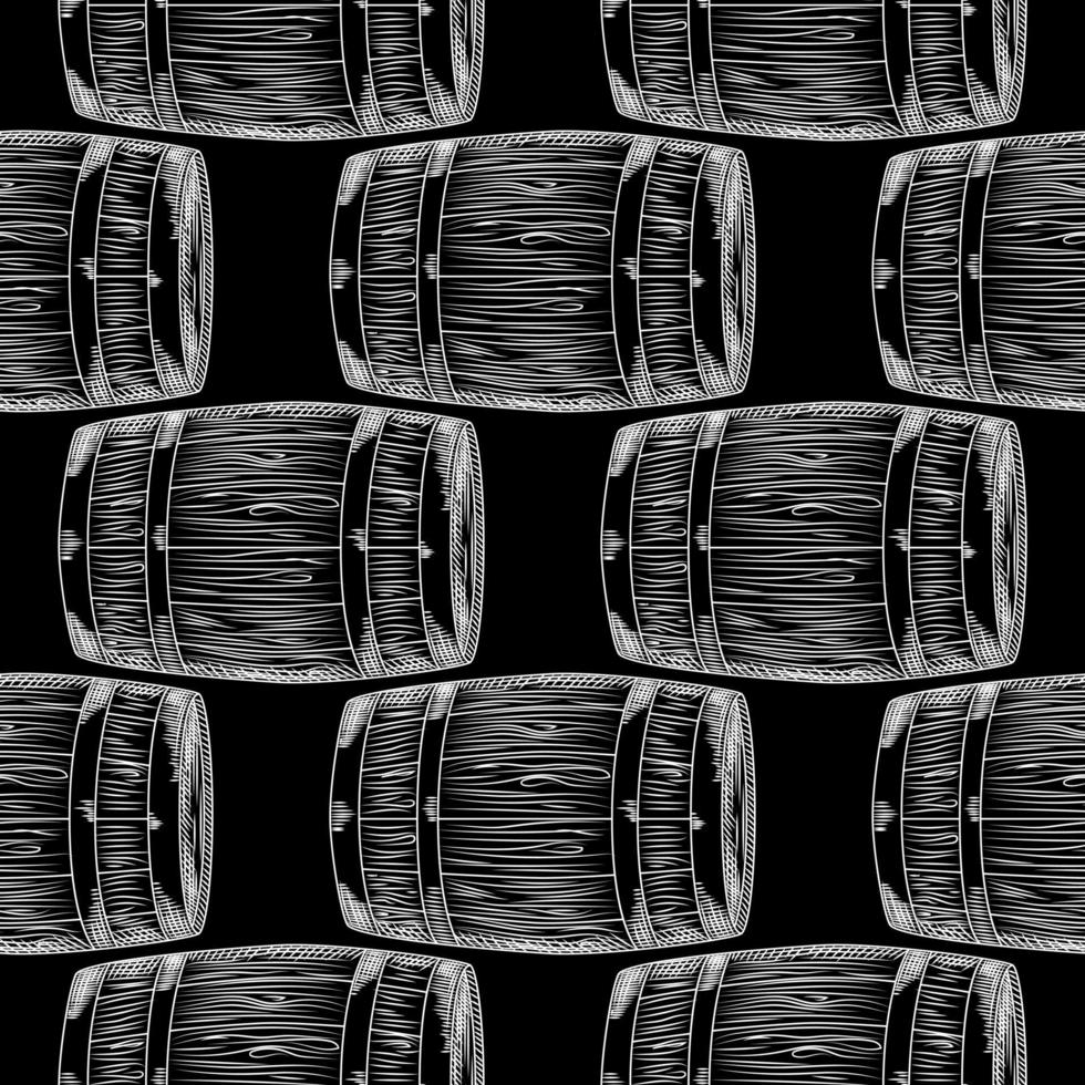Hand drawn wood barrel seamless pattern on blackboard. vector