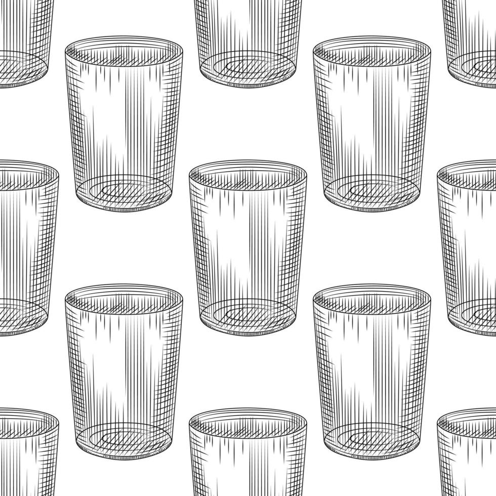 Hand drawn old fashioned glass seamless pattern on white background. vector