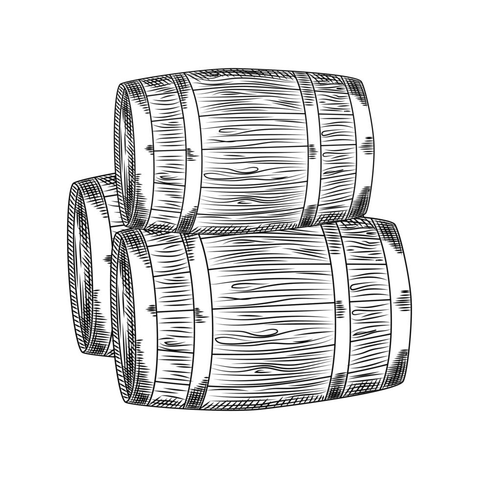 Hand drawn wood barrel. Barrel isolated on white background. vector