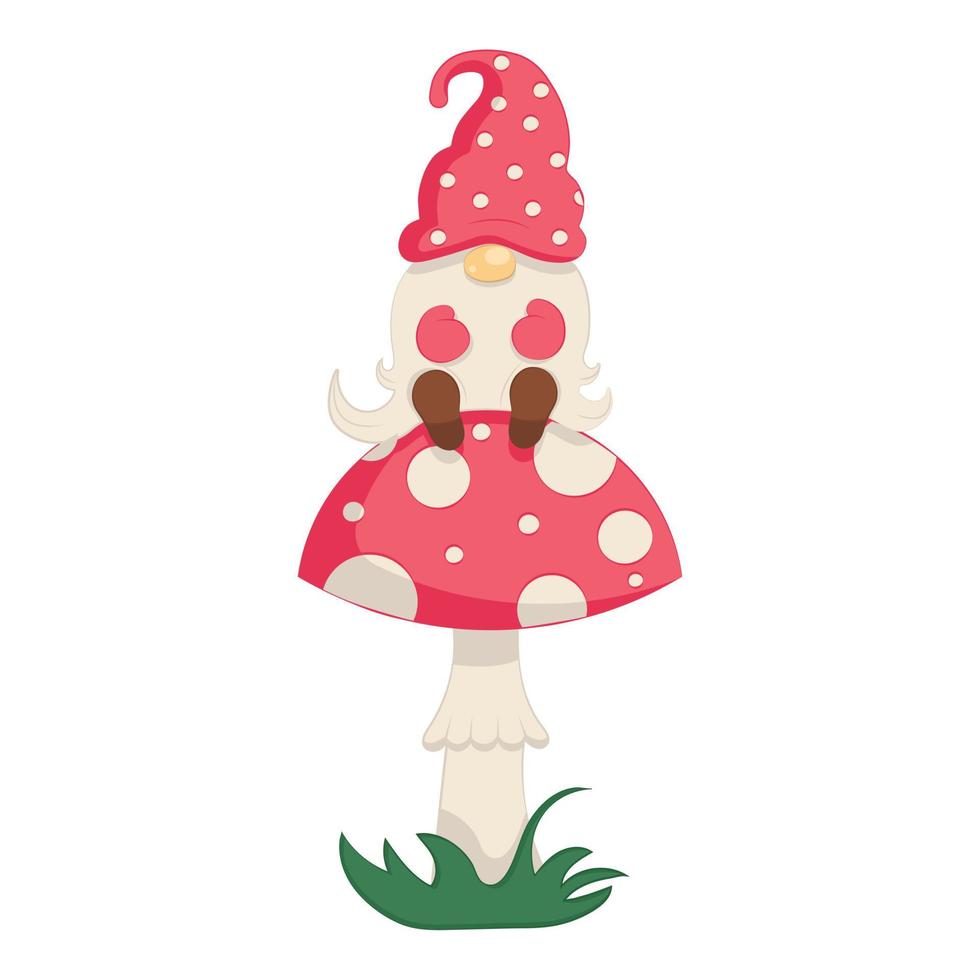Cute Gnome Sitting on Fly Agaric Forest Gnome vector
