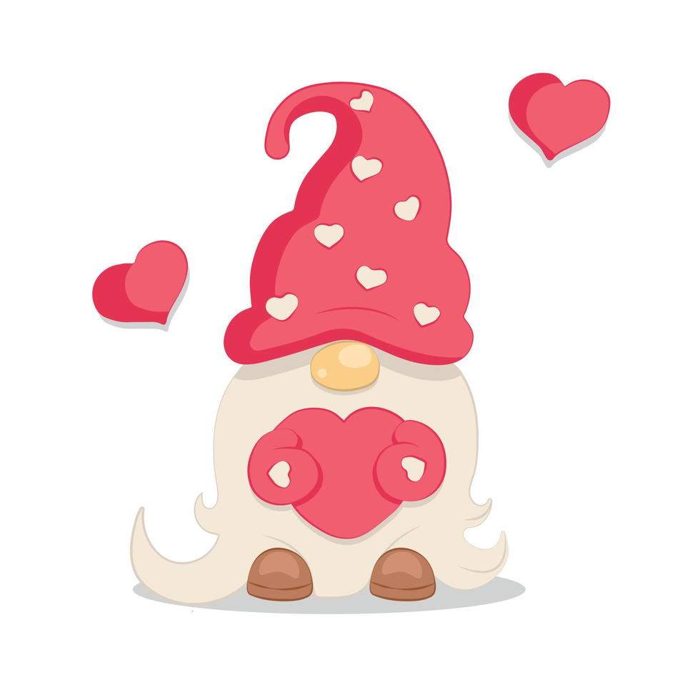 Cute Garden Gnome with Huge red Heart Confession of Love for Valentines Day vector