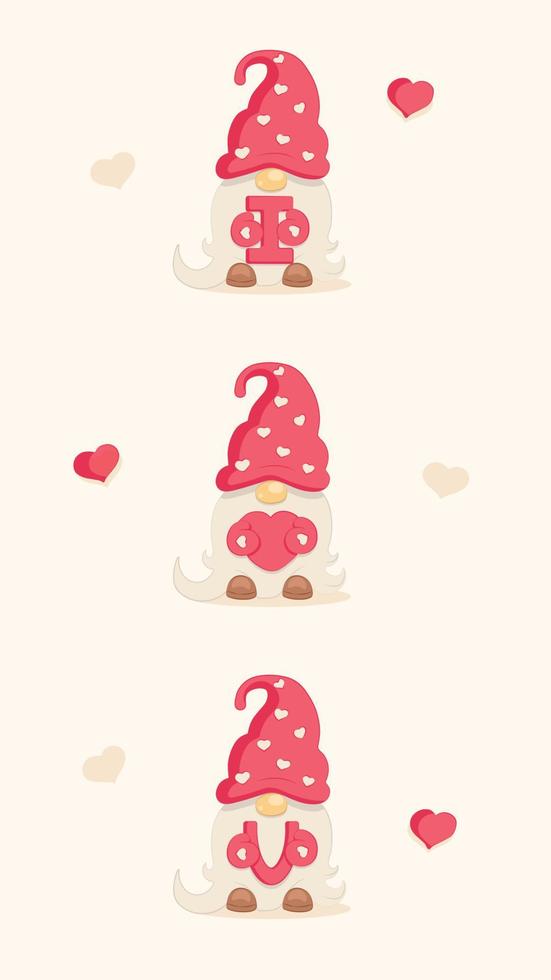 Cute Garden Gnome with Huge Red Heart Confession of Love for Valentines Day vector