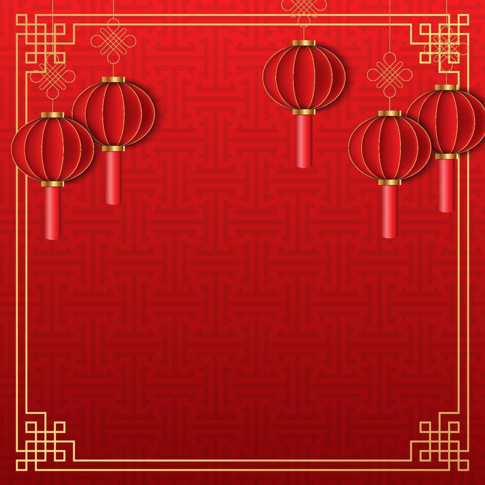 Chinese background, decorative classic festive red background and gold frame, vector illustration
