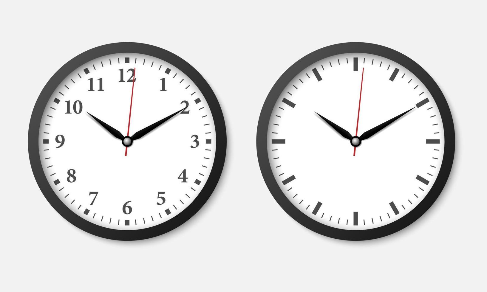 Minimal black wall clock isolated on white background,  vector illustration