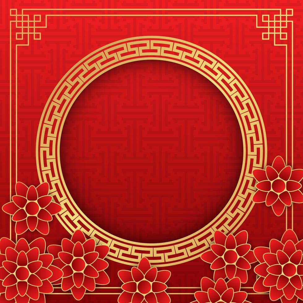 Chinese background, decorative classic festive red background and gold frame, vector illustration