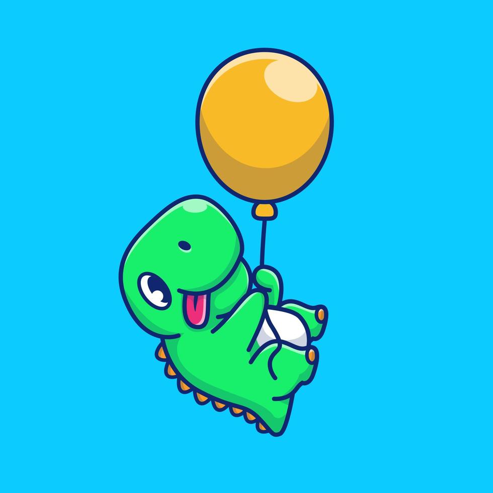 Cute Dinosaur Floating With Balloon Cartoon Vector Icon  Illustration. Animal Nature Icon Concept Isolated Premium  Vector. Flat Cartoon Style.