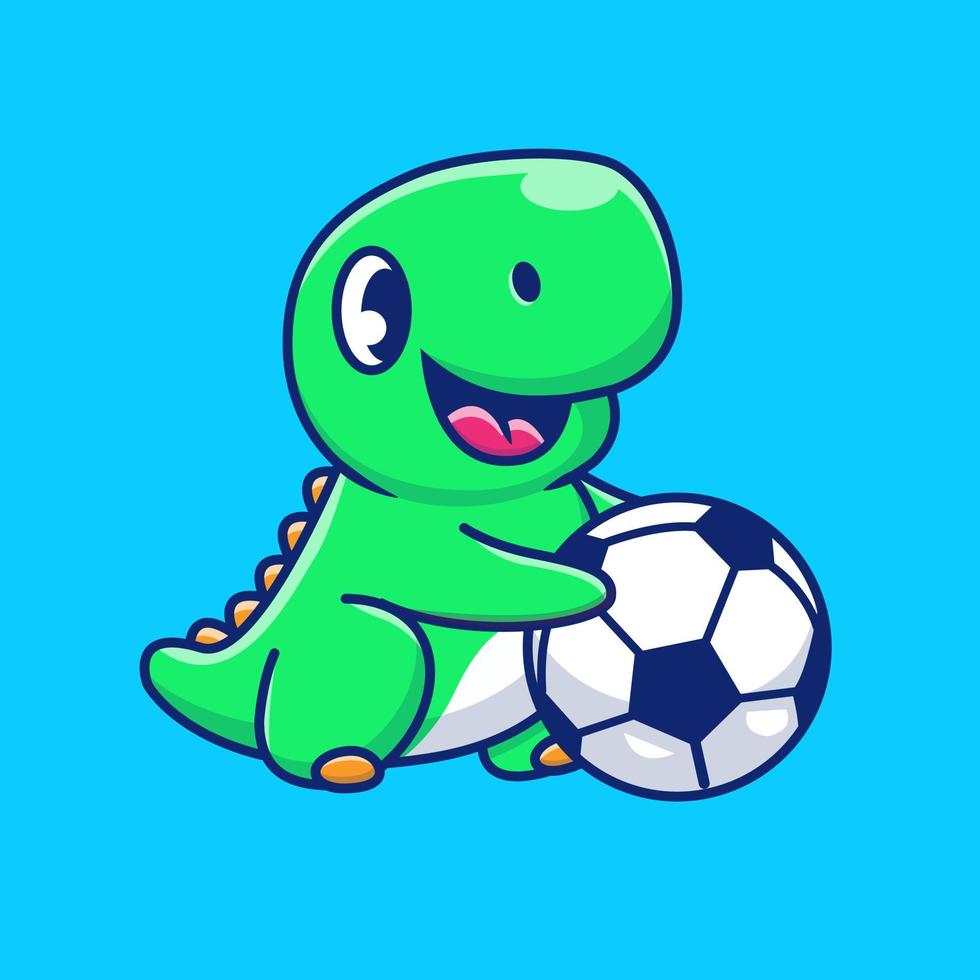 lindo dinosaurio jugando fútbol dibujos animados vector icono ilustración. concepto de icono de deporte animal vector premium aislado. estilo de dibujos animados plana