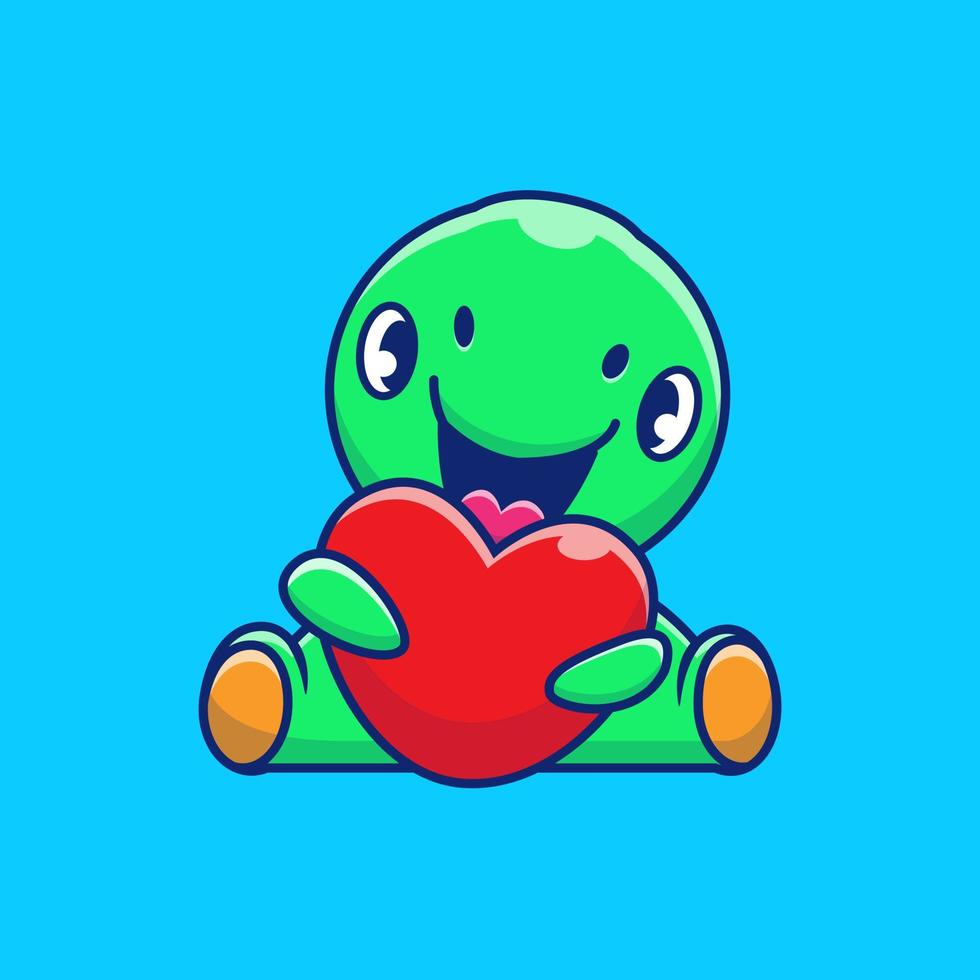 Cute Dinosaur Holding Love Cartoon Vector Icon Illustration.  Animal Nature Icon Concept Isolated Premium Vector. Flat  Cartoon Style.