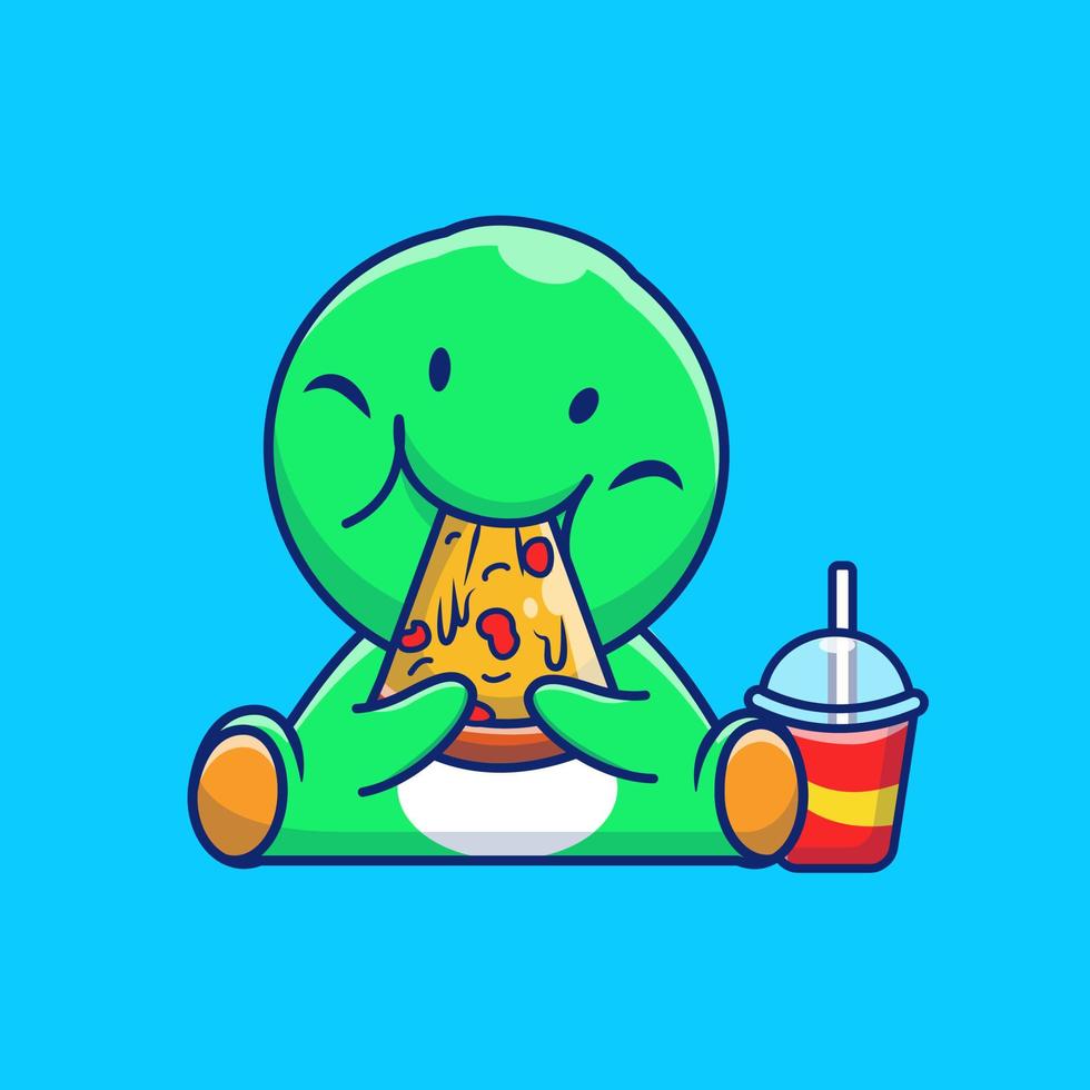 Cute Dinosaur Eating Pizza Cartoon Vector Icon Illustration.  Animal Food Icon Concept Isolated Premium Vector. Flat  Cartoon Style.