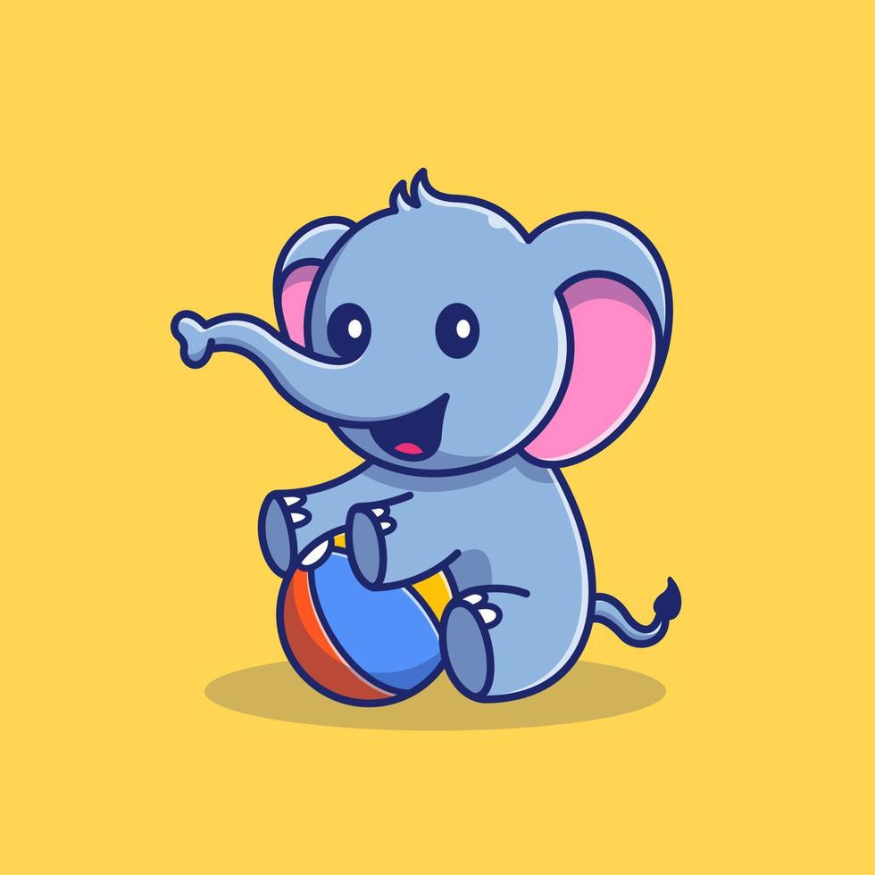 Lindo elefante jugando a la pelota de dibujos animados vector icono ilustración. concepto de icono de naturaleza animal vector premium aislado. estilo de dibujos animados plana.