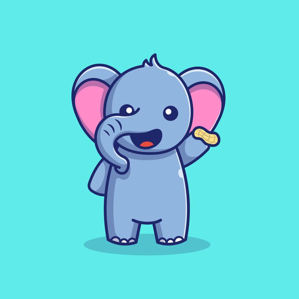 Cute Elephant Holding Nut Cartoon Vector Icon Illustration.  Animal Food Icon Concept Isolated Premium Vector. Flat  Cartoon Style.