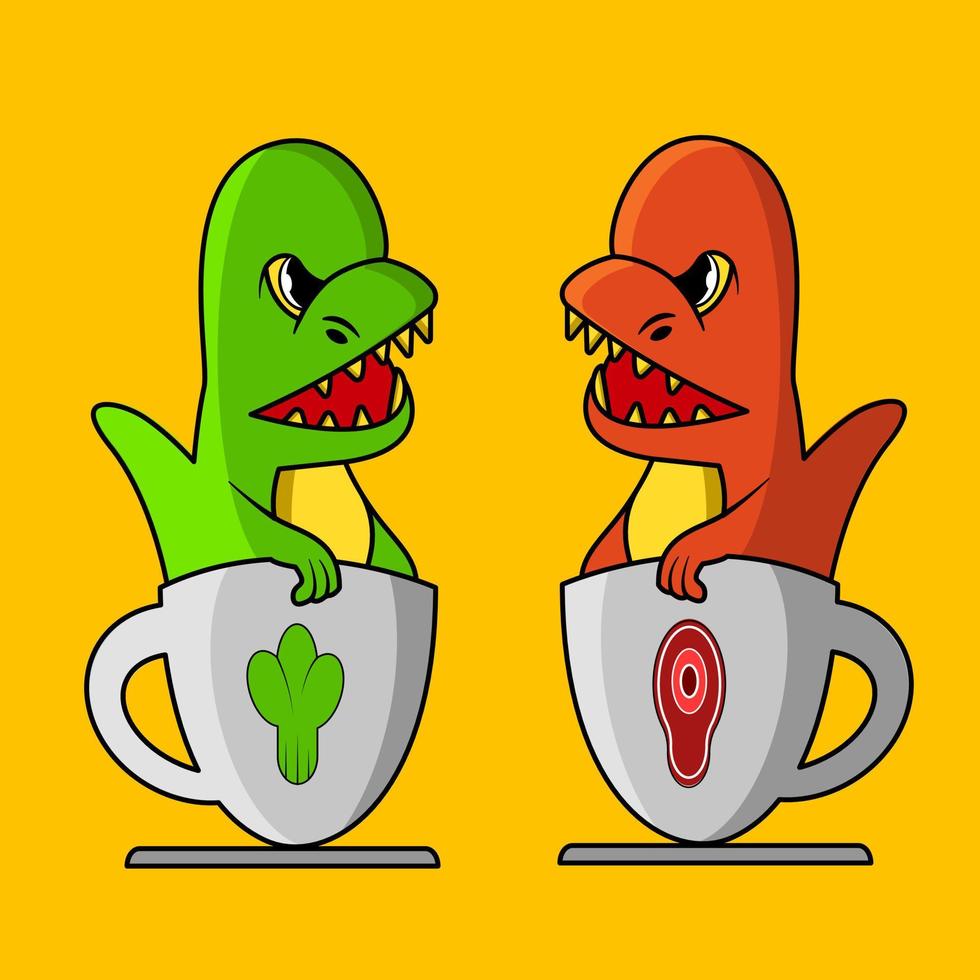 friendship between vegetable and meat-eating dinos vector