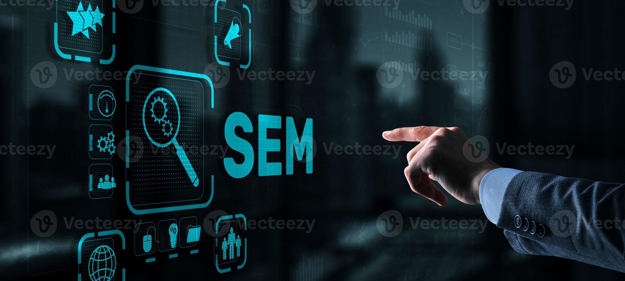 SEM Search Engine Optimization Marketing Ranking Traffic Website Technology Communication Concept photo