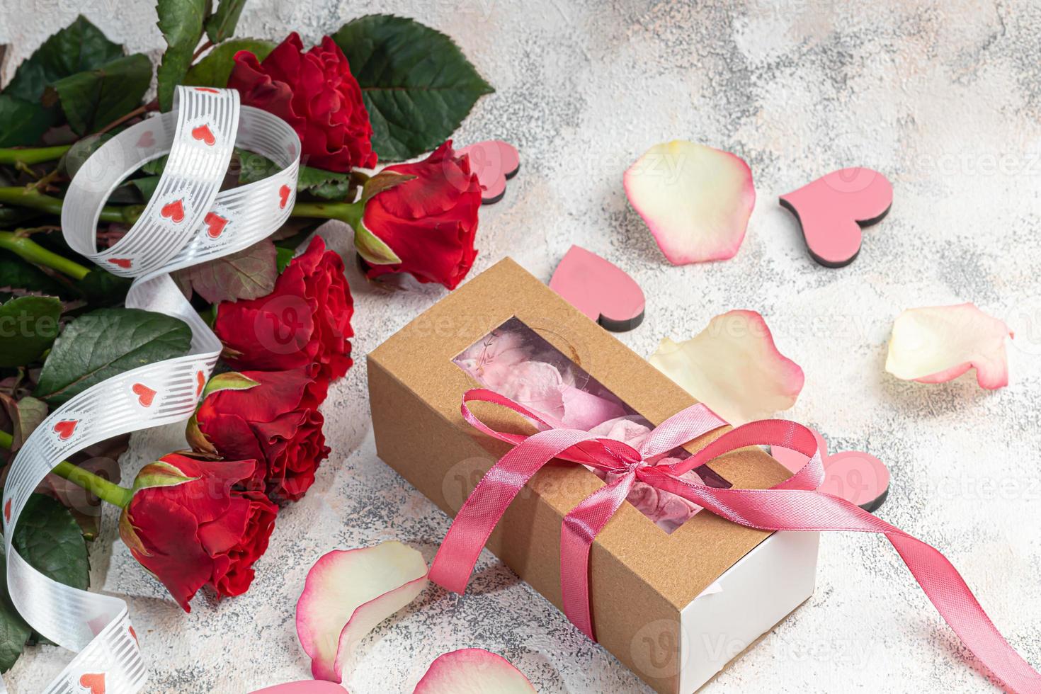 Marshmallow gift handmade on a light background. In transparent boxes. Festive packaging. photo