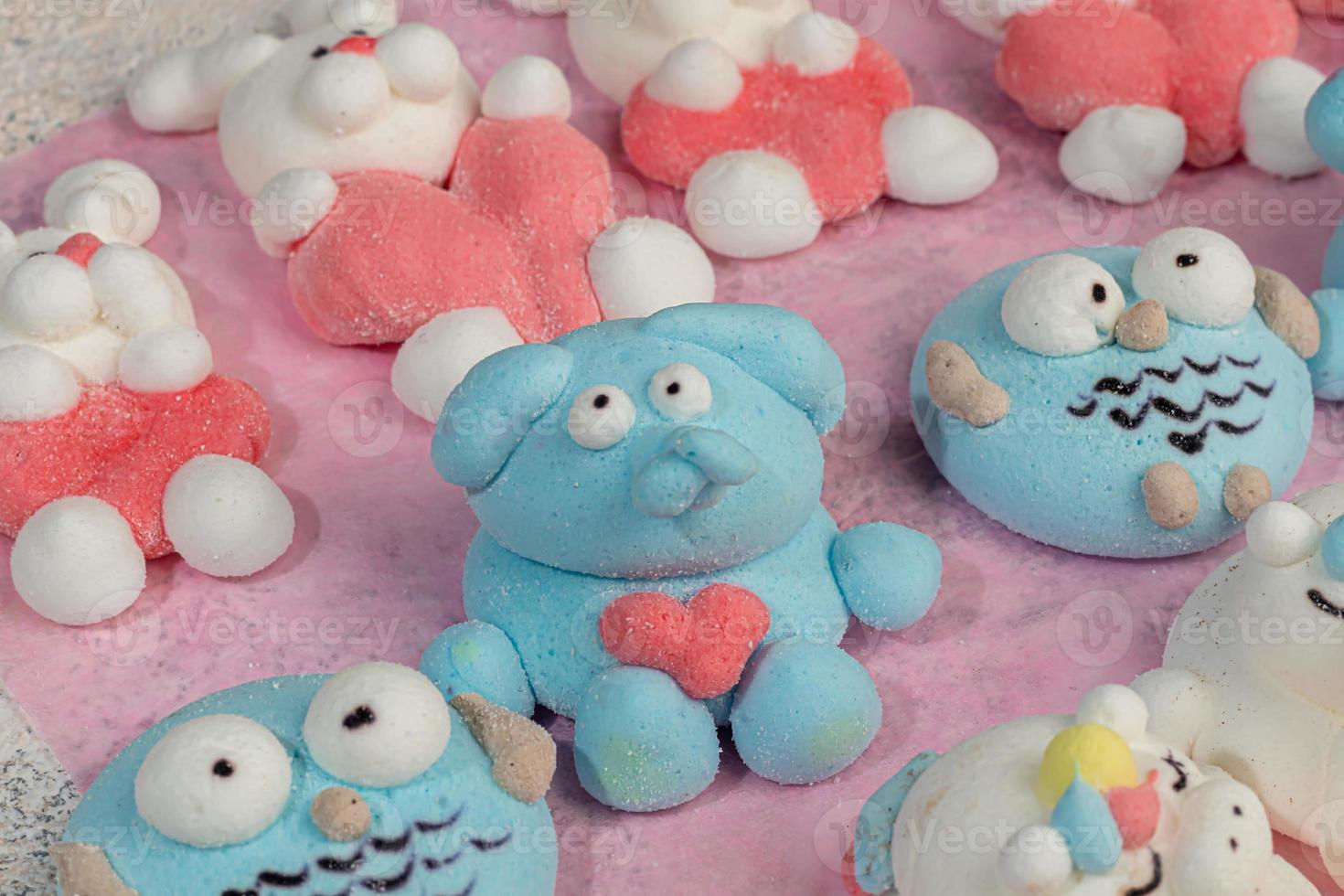Marshmallow in the form of handmade animals on a light background. In a cup of coffee. Women's Day, Valentine's Day. photo
