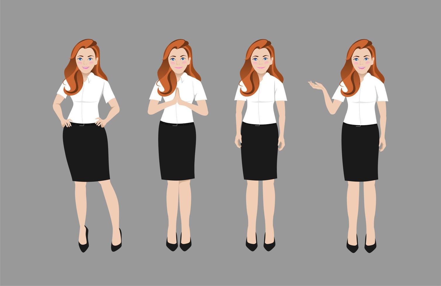 Businesswoman character in different poses set vector illustration