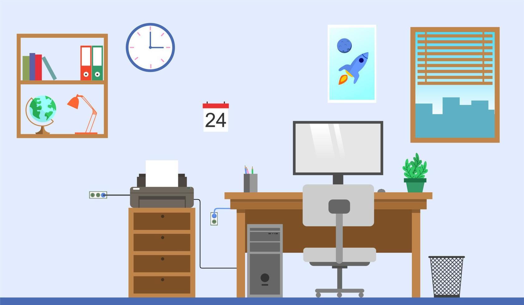 Vector illustration of a desk office. Flat design concept.