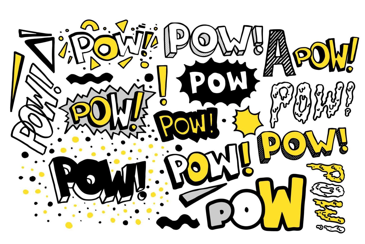 colección retro pow. cita de letras dibujadas a mano de vector