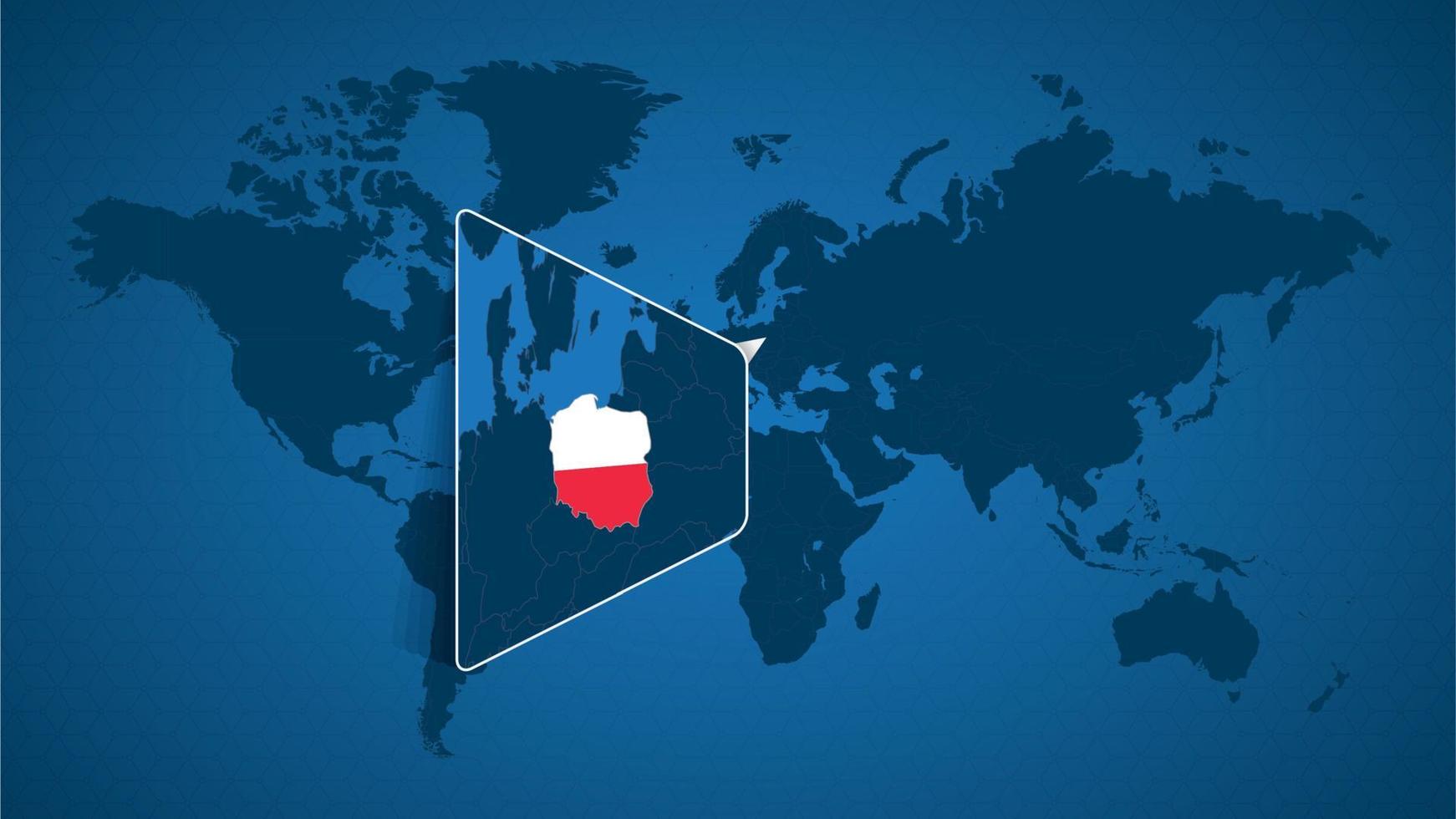 Detailed world map with pinned enlarged map of Poland and neighboring countries. vector