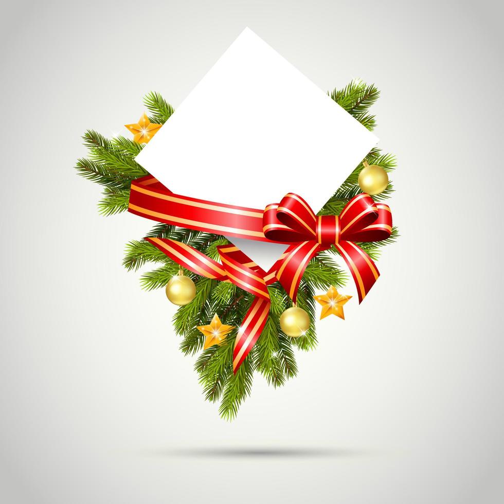 Christmas gift card with ribbon vector