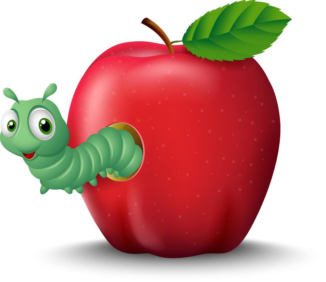 Cartoon worm coming out of an apple vector