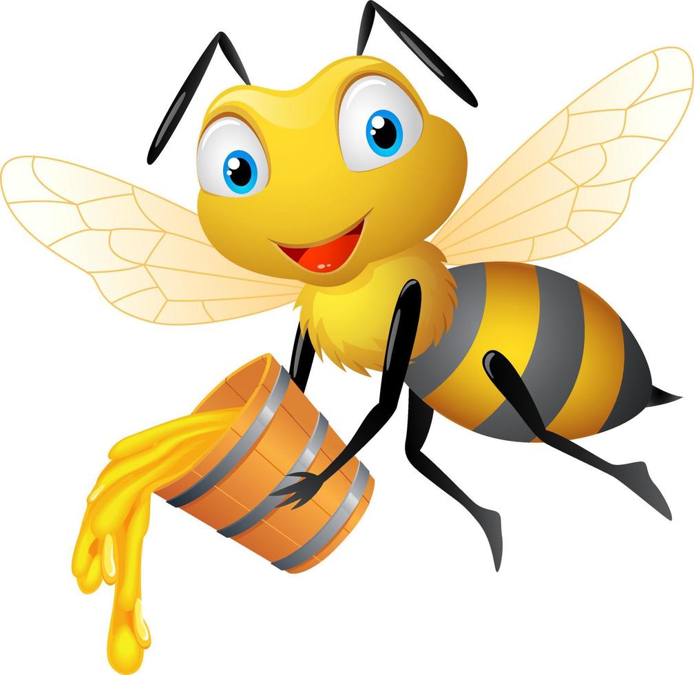 Bee with honey bucket vector