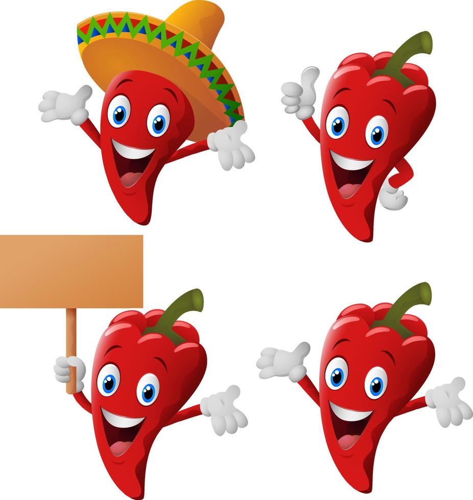 Cartoon cute chili collection set vector