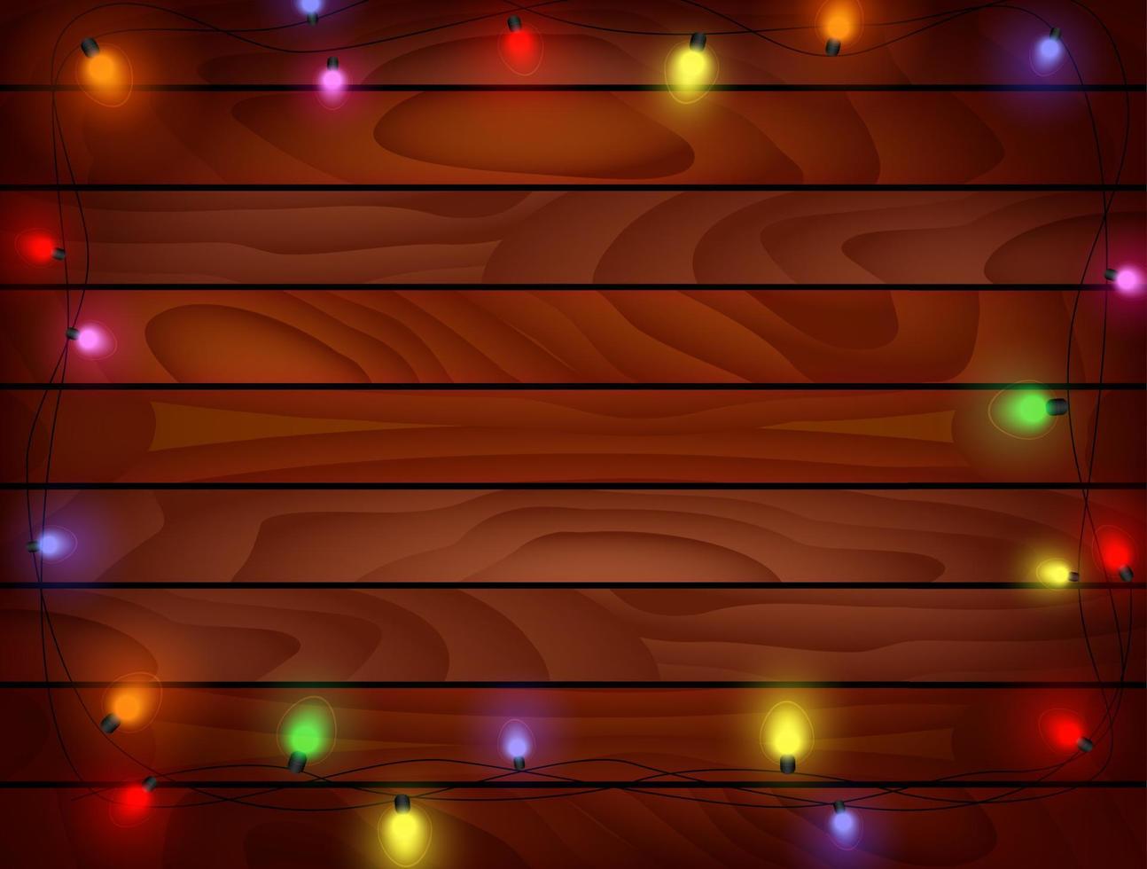 Christmas background - Planked wood with lights vector