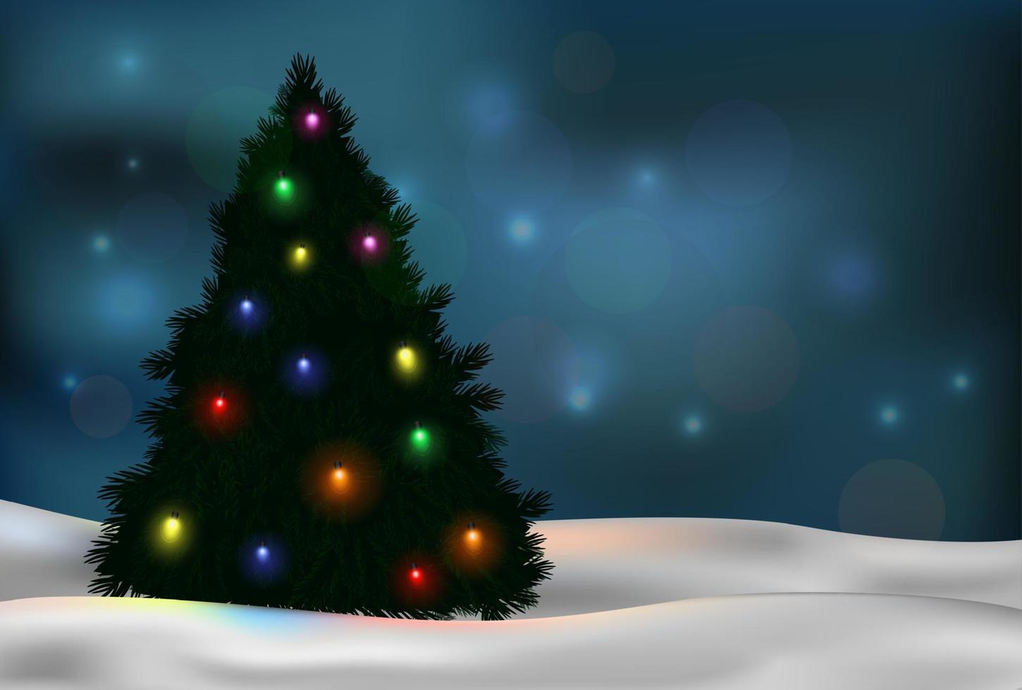 árbol de navidad y decoraciones en el fondo de invierno vector
