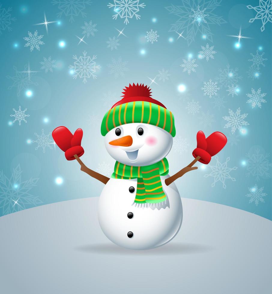 Cartoon snowman wearing hat and gloves vector