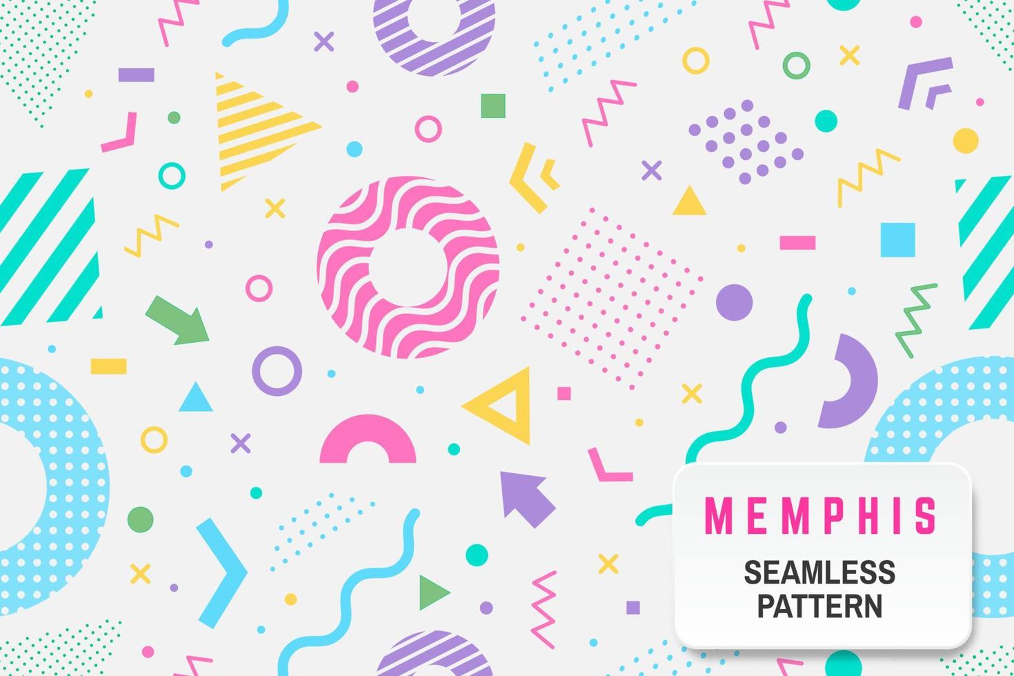 Memphis seamless pattern. Vector. Different halftone geometric shape and colorful geometric shapes seamless pattern. vector