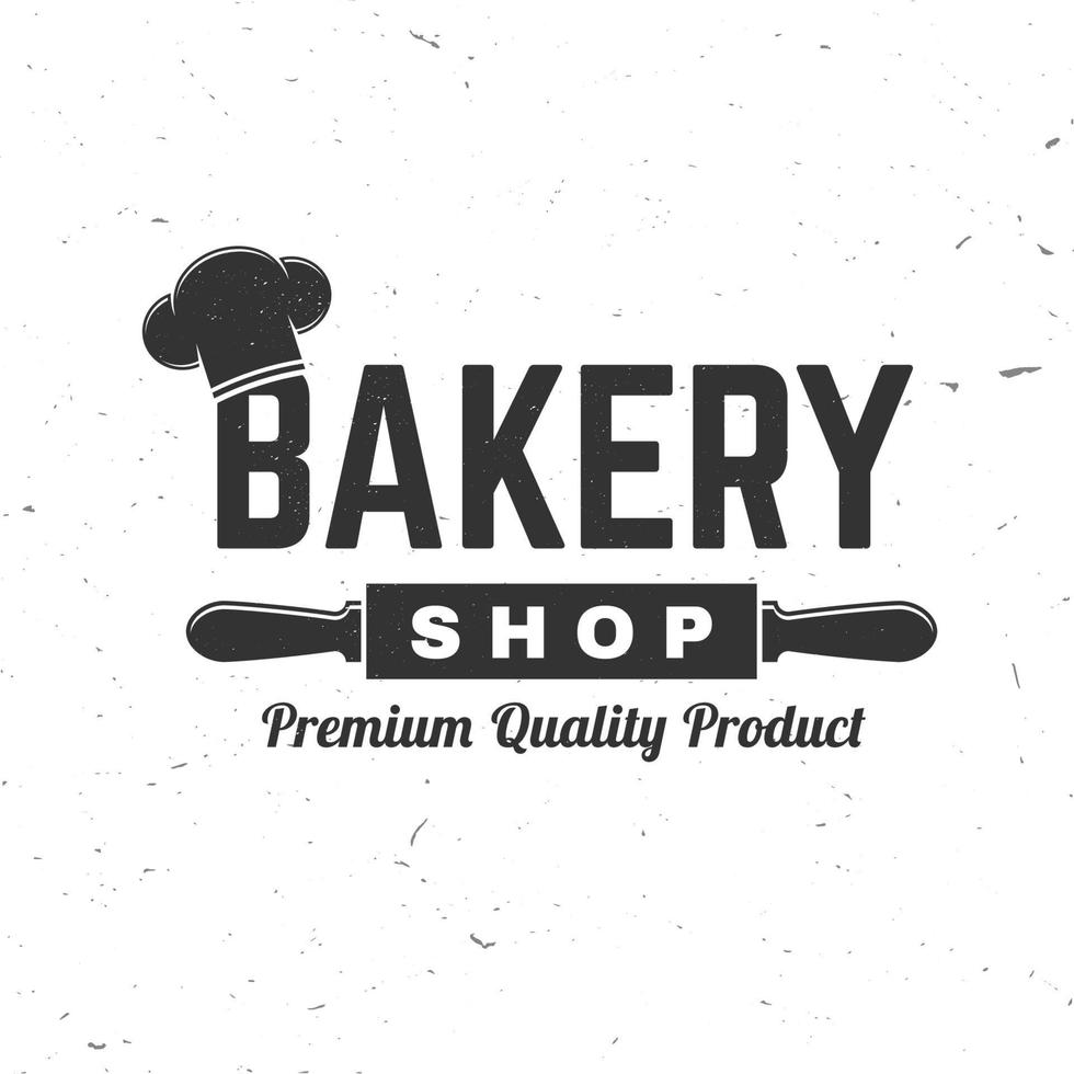 Bakery shop. Vector. Concept for badge, shirt, label, stamp or tee. Typography design with chef hat, text, rolling pin silhouette. Template for restaurant identity objects, packaging and menu vector