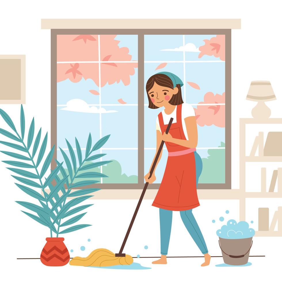 limpiar la casa durante la primavera vector
