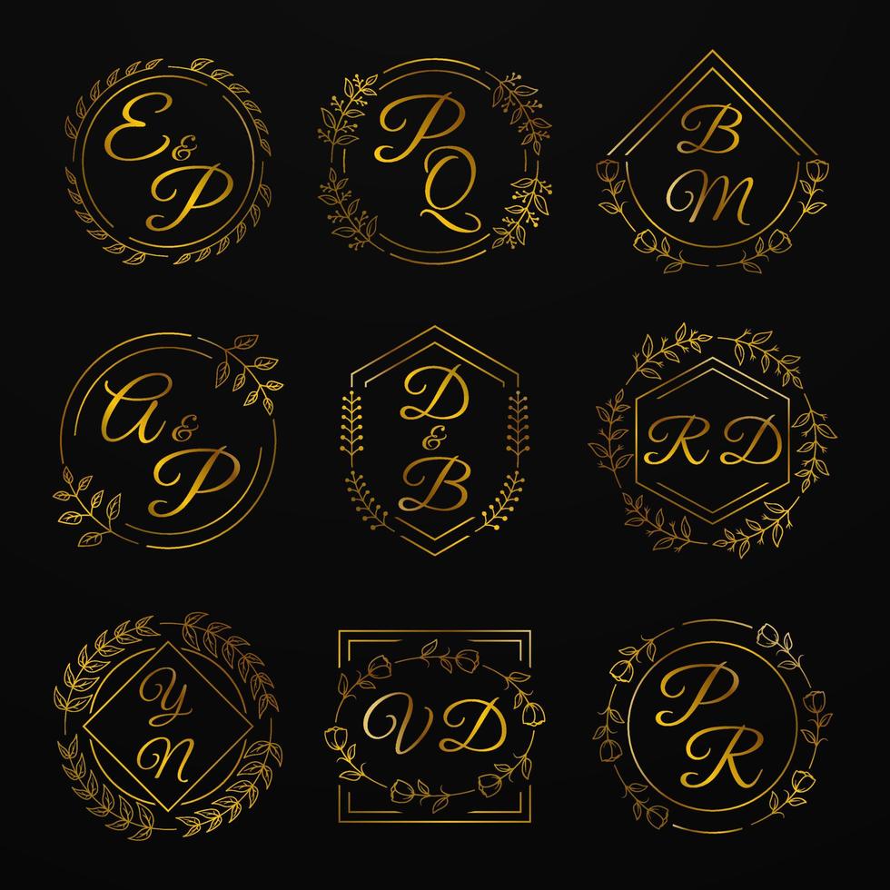 Set of Elegant Floral Wedding Monogram vector