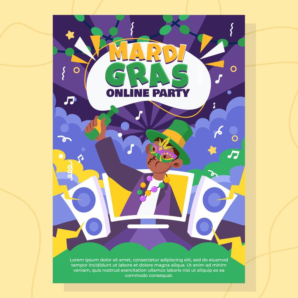 Mardi Gras Party Online Poster vector