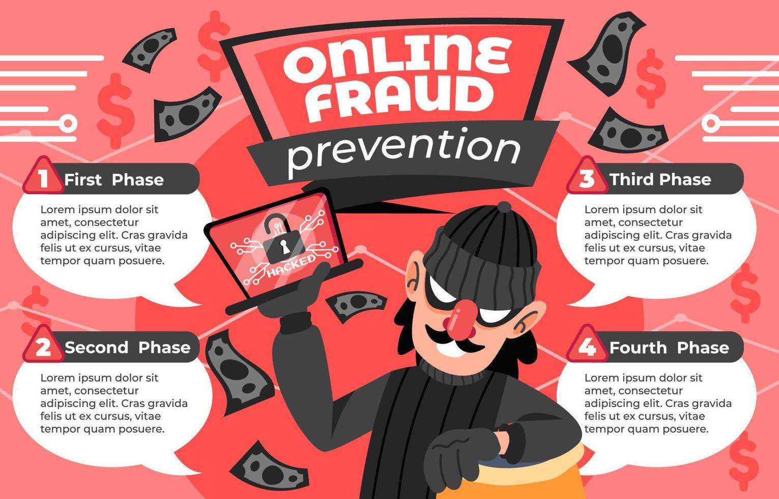 infografía de prevención de fraude en línea vector