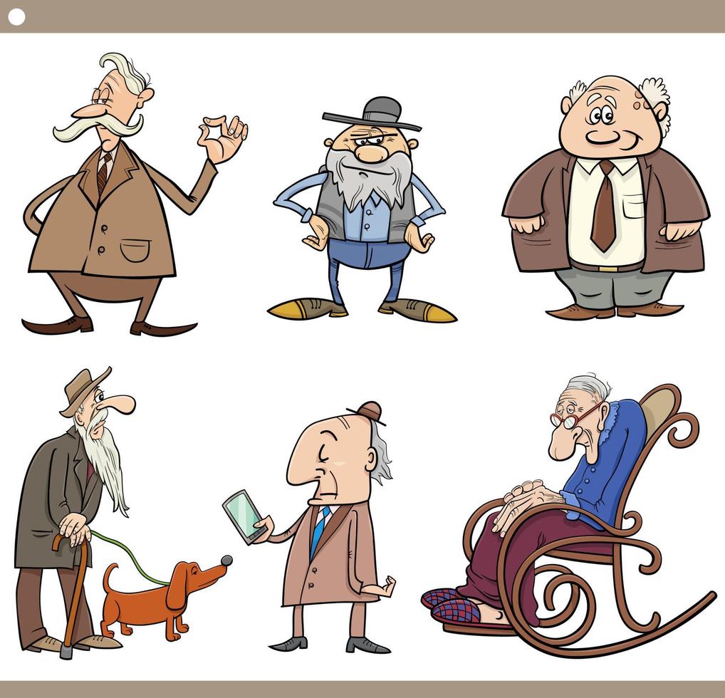 cartoon seniors people characters set vector