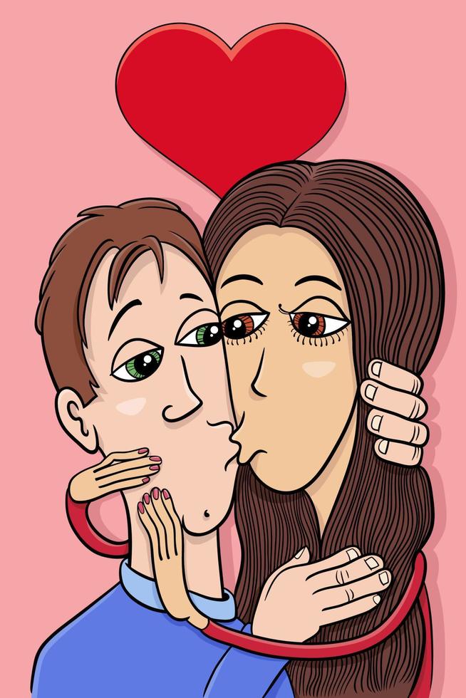 valentine card with cartoon woman and man in love vector