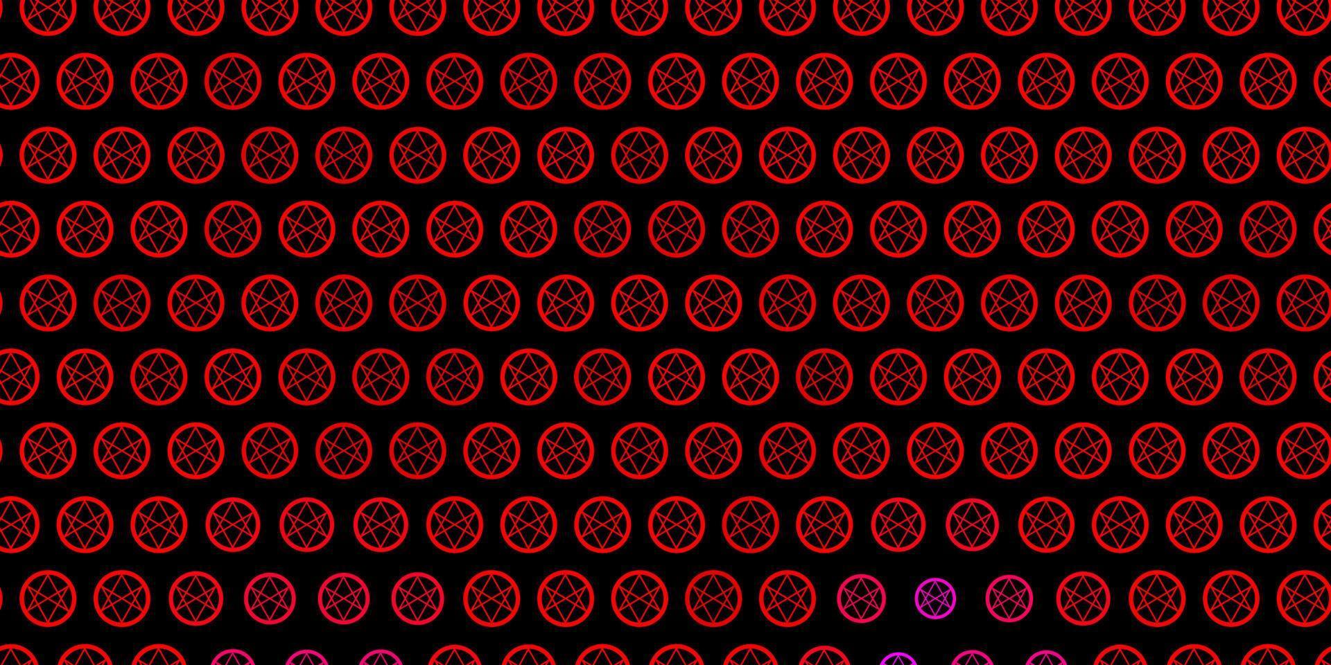 Dark Pink, Red vector background with occult symbols.