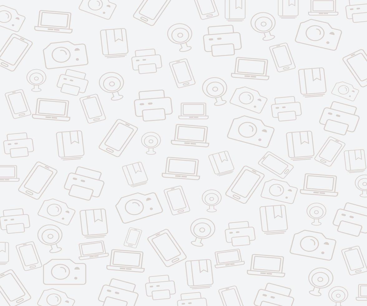Background with patterns of electronic devices, cellphones, laptops, cameras vector