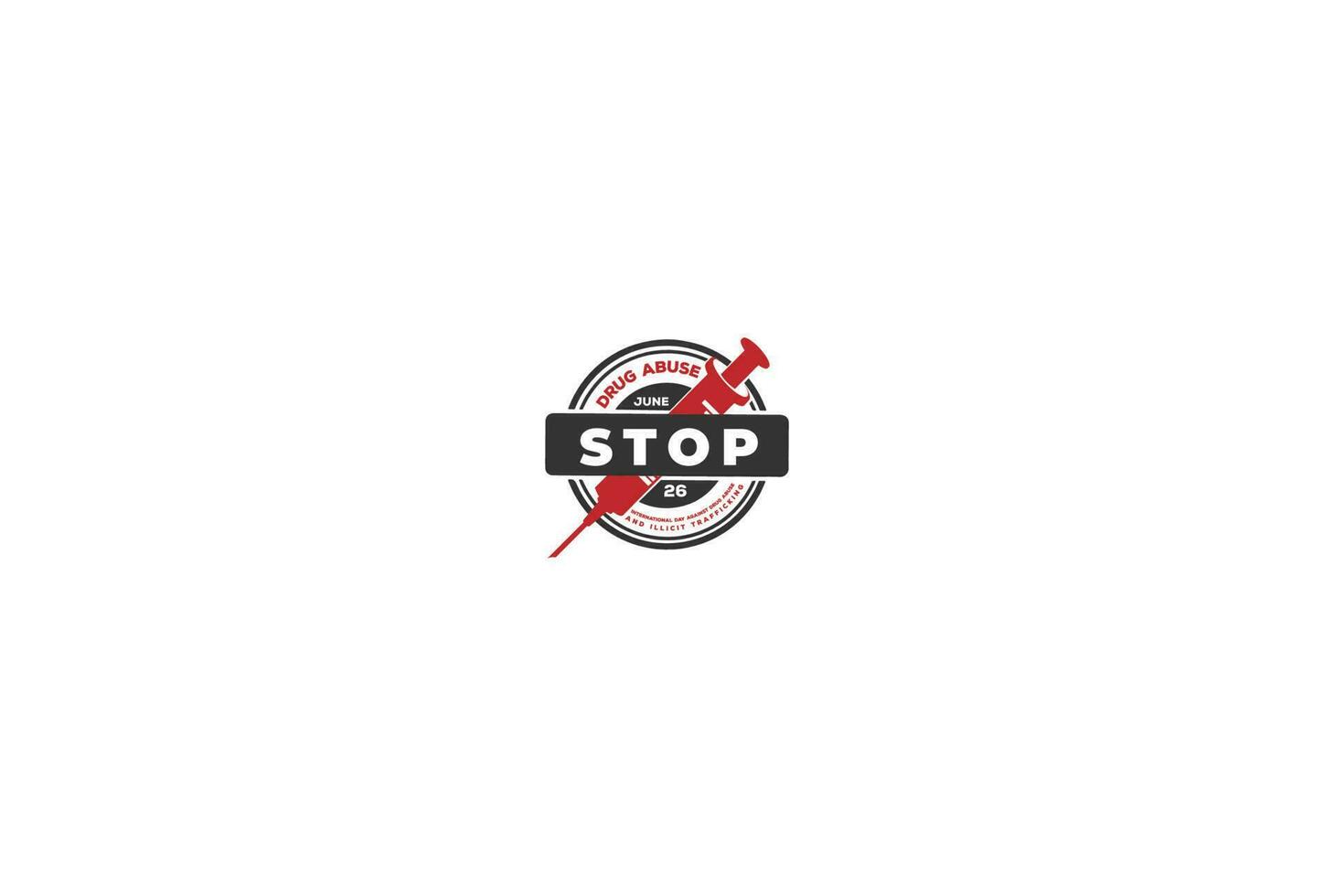 jeringa circular para el día internacional contra el uso indebido de drogas y el diseño del logotipo del tráfico ilícito vector