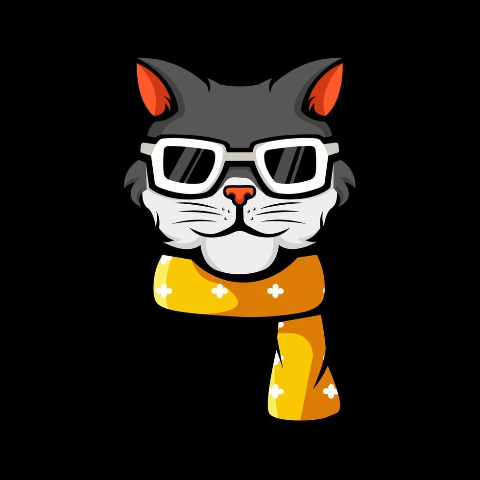 ilustración de un gato con gafas y una bufanda vector