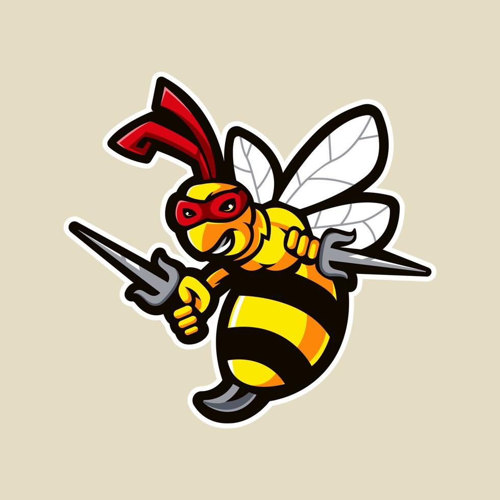 vector de ilustración de diseño de logotipo de mascota de dibujos animados de abeja ninja para esport, juegos o equipo